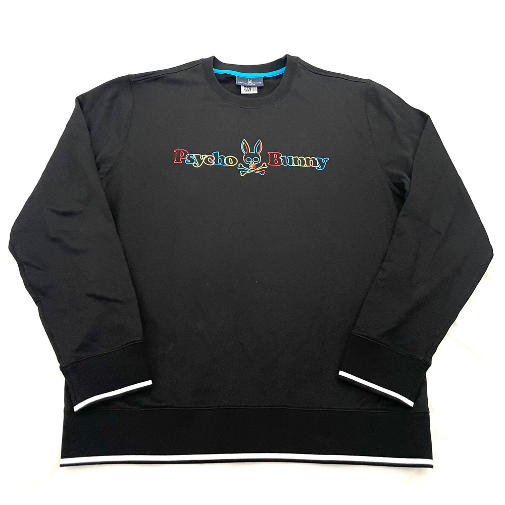 Psycho Bunny Barbon Neon Glow Crewneck Sweatshirt Mens XXL Black Embroidered